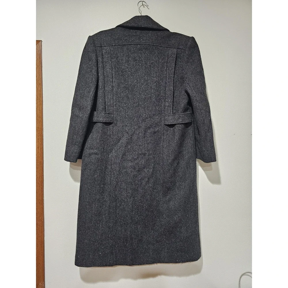 Alorna Coat Womens Medium Petite Gray Wool Herringbone Overcoat Long‎ Lined USA